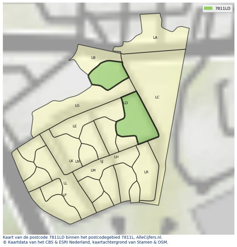 Afbeelding van het postcodegebied 7811 LD op de kaart.
