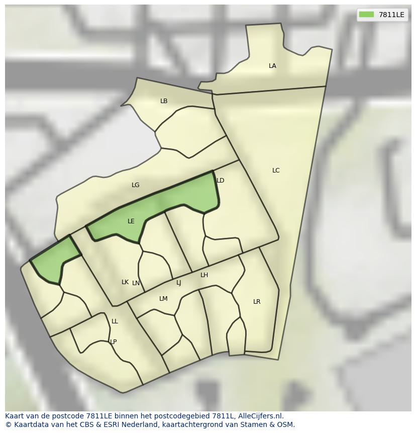 Afbeelding van het postcodegebied 7811 LE op de kaart.