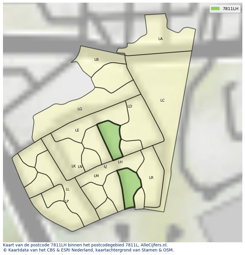 Afbeelding van het postcodegebied 7811 LH op de kaart.