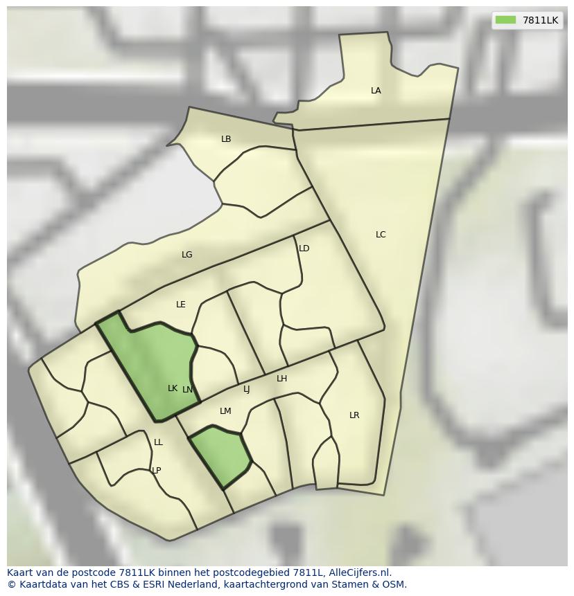 Afbeelding van het postcodegebied 7811 LK op de kaart.