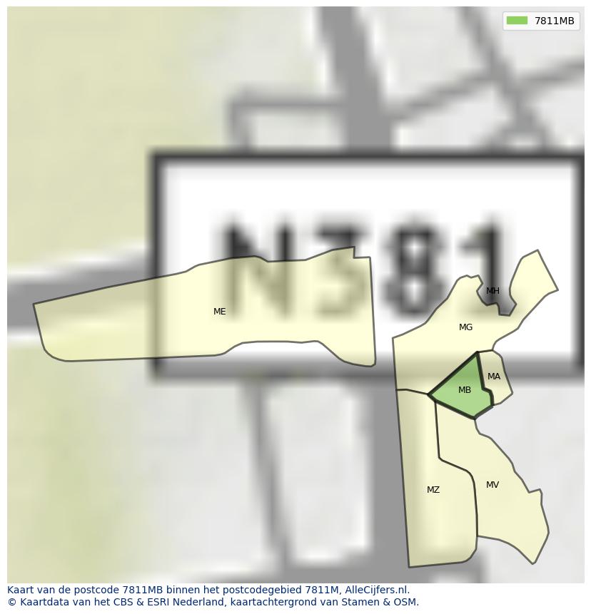 Afbeelding van het postcodegebied 7811 MB op de kaart.