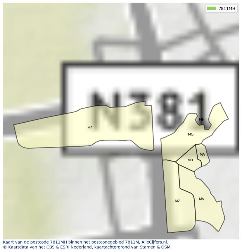 Afbeelding van het postcodegebied 7811 MH op de kaart.