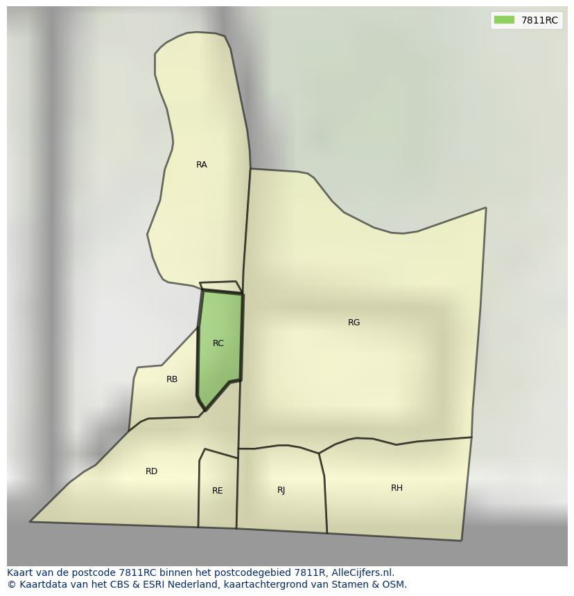 Afbeelding van het postcodegebied 7811 RC op de kaart.