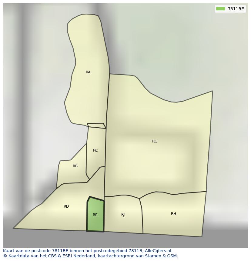 Afbeelding van het postcodegebied 7811 RE op de kaart.