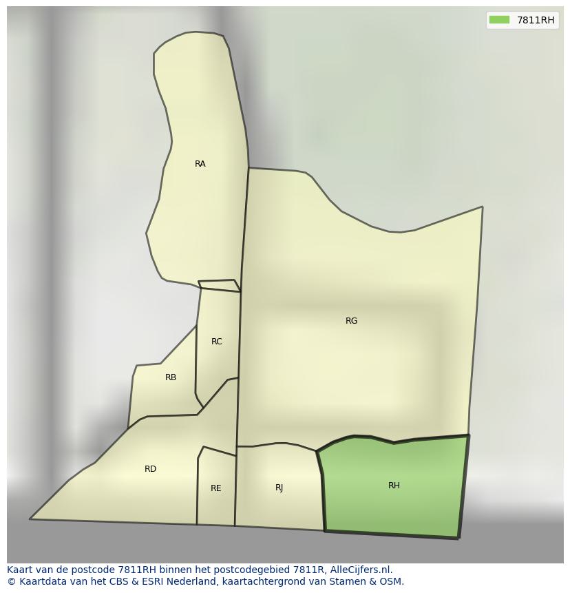 Afbeelding van het postcodegebied 7811 RH op de kaart.