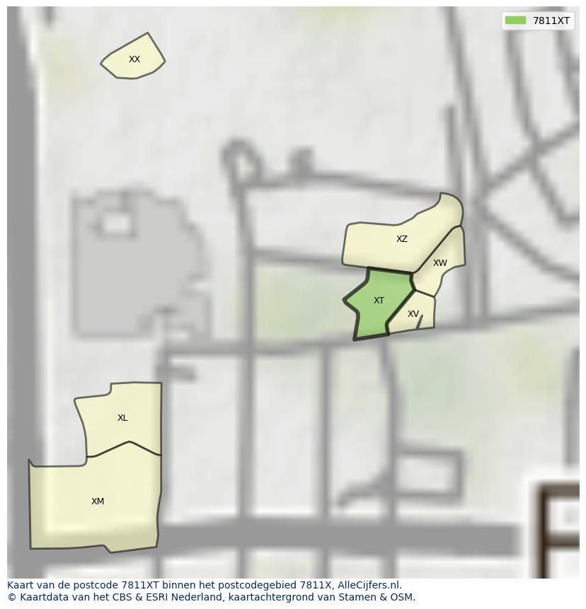 Afbeelding van het postcodegebied 7811 XT op de kaart.