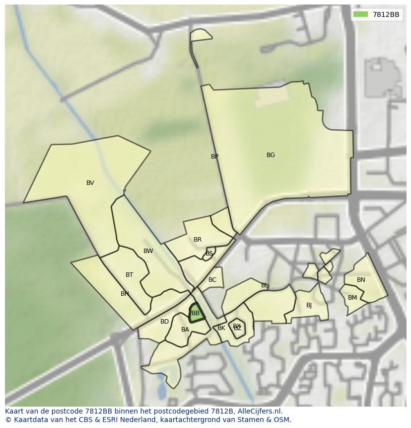 Afbeelding van het postcodegebied 7812 BB op de kaart.