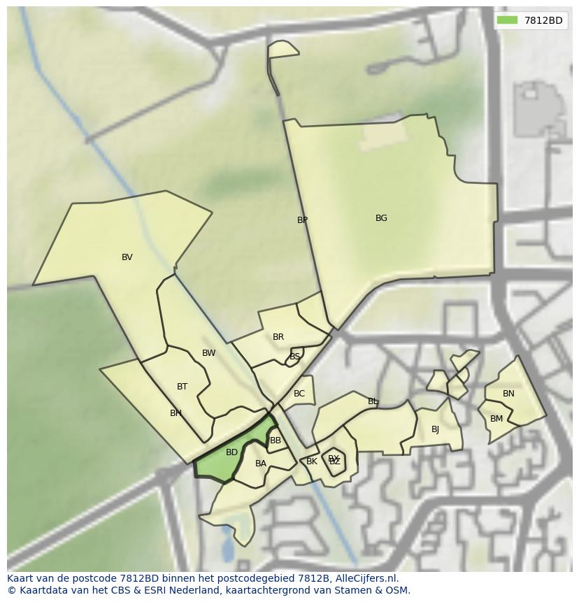 Afbeelding van het postcodegebied 7812 BD op de kaart.