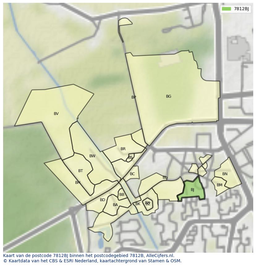 Afbeelding van het postcodegebied 7812 BJ op de kaart.