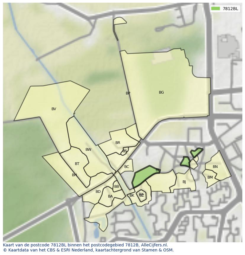 Afbeelding van het postcodegebied 7812 BL op de kaart.