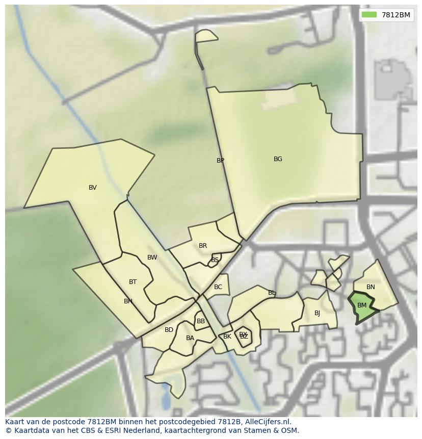 Afbeelding van het postcodegebied 7812 BM op de kaart.