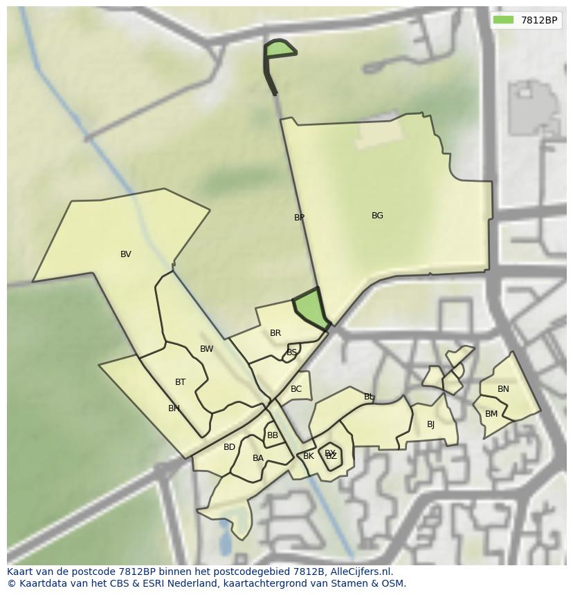 Afbeelding van het postcodegebied 7812 BP op de kaart.