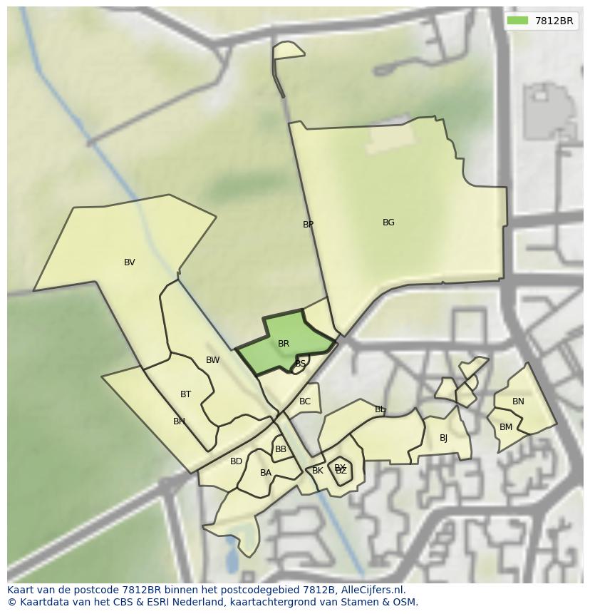 Afbeelding van het postcodegebied 7812 BR op de kaart.