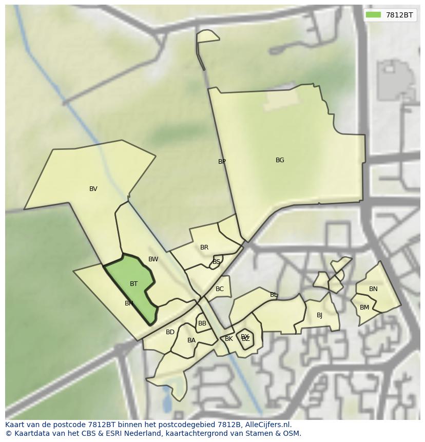 Afbeelding van het postcodegebied 7812 BT op de kaart.