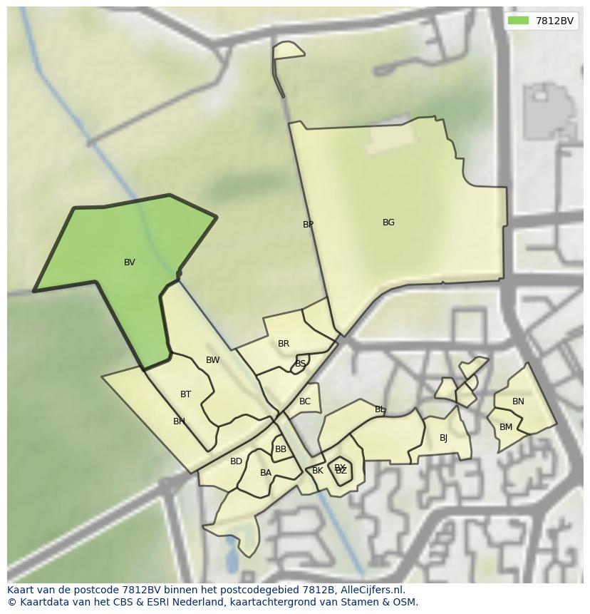 Afbeelding van het postcodegebied 7812 BV op de kaart.