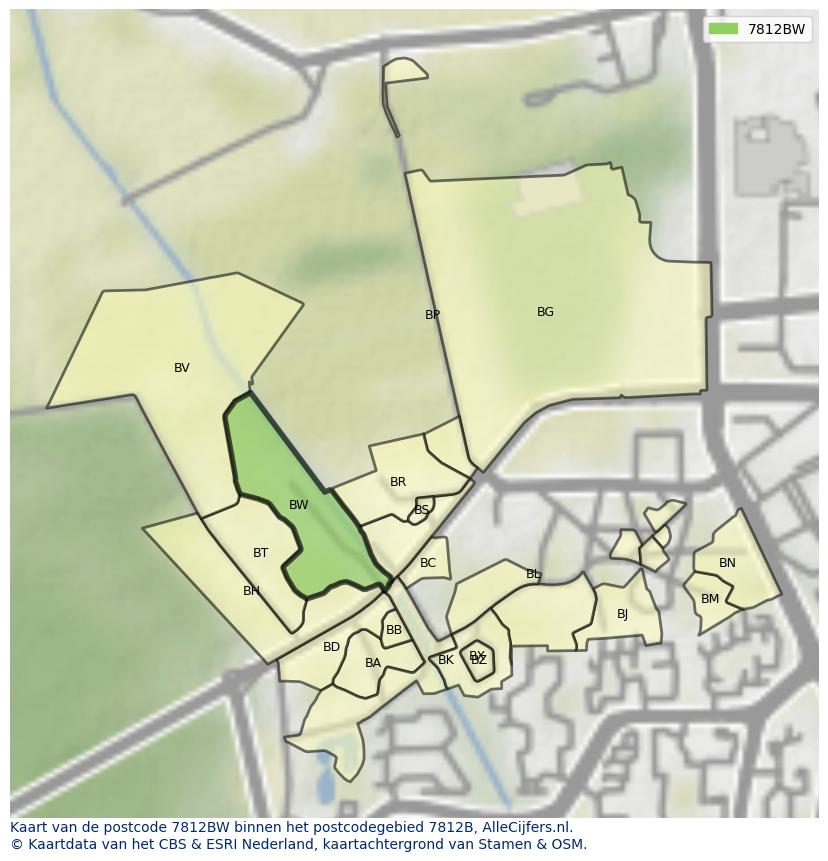 Afbeelding van het postcodegebied 7812 BW op de kaart.