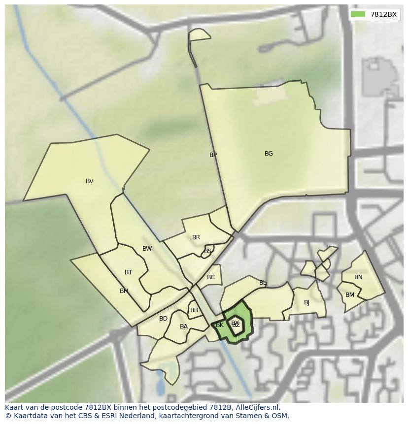 Afbeelding van het postcodegebied 7812 BX op de kaart.