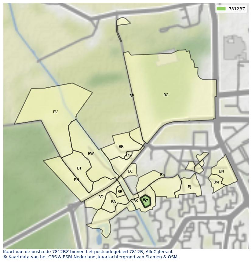 Afbeelding van het postcodegebied 7812 BZ op de kaart.
