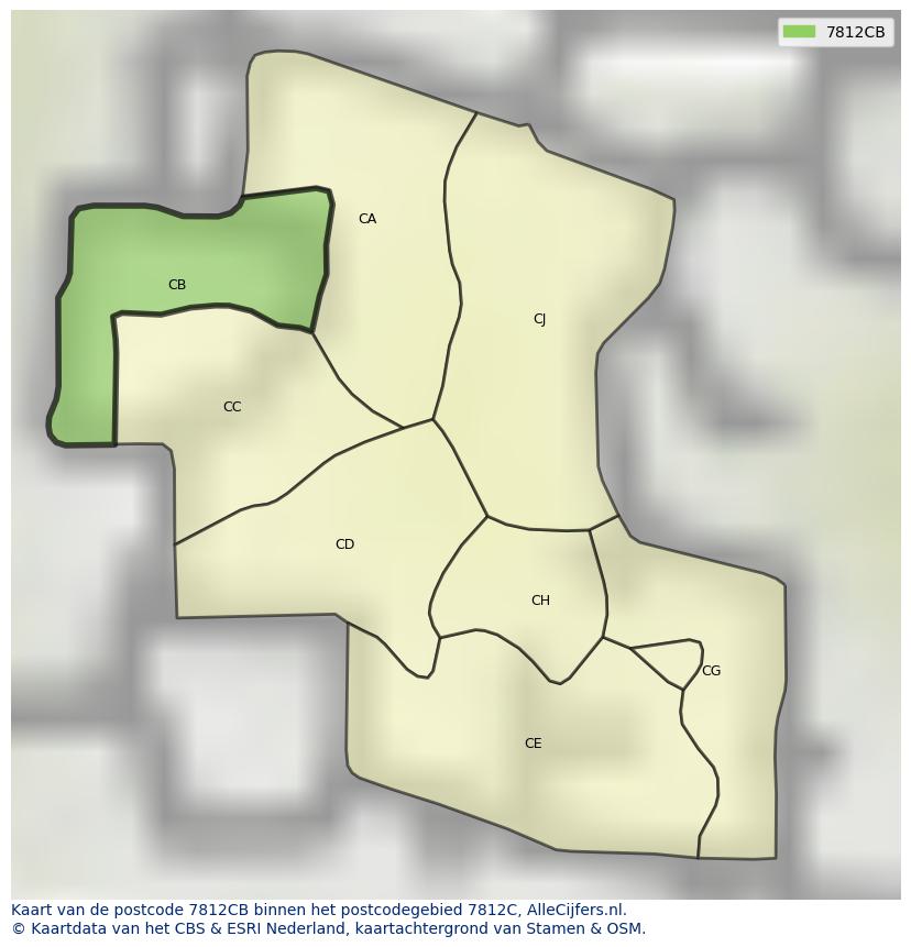 Afbeelding van het postcodegebied 7812 CB op de kaart.