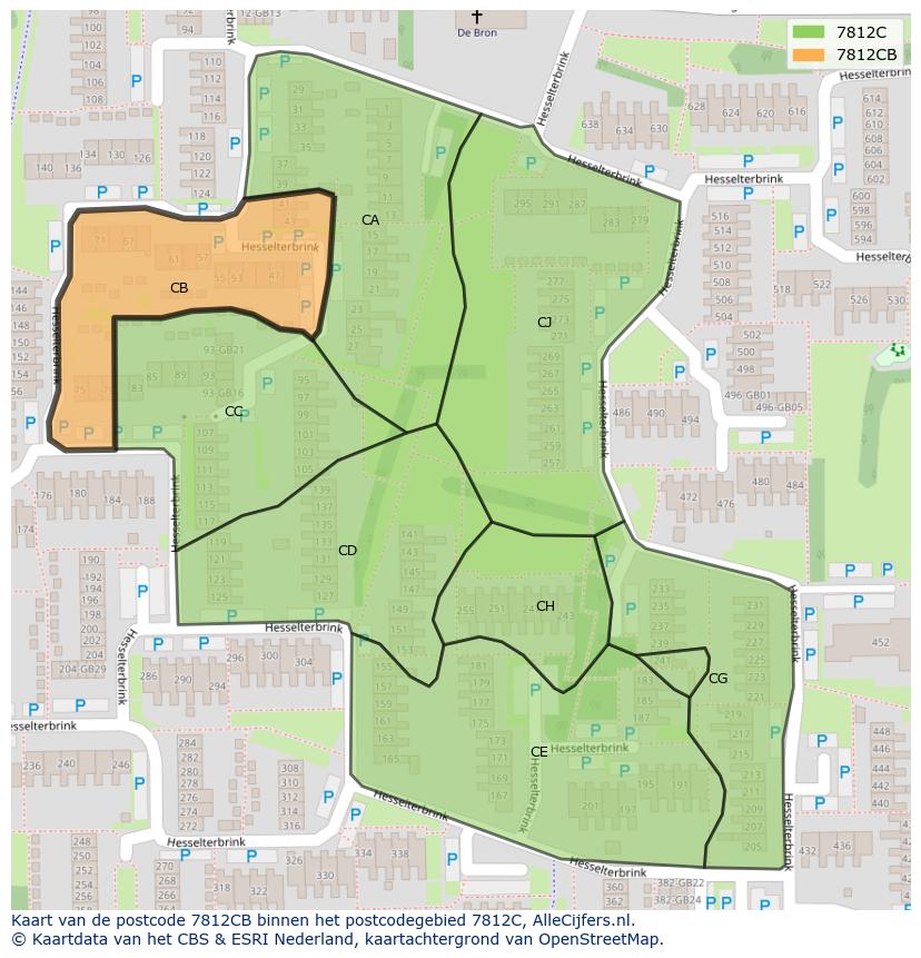 Afbeelding van het postcodegebied 7812 CB op de kaart.