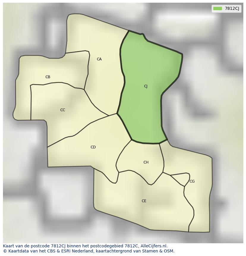 Afbeelding van het postcodegebied 7812 CJ op de kaart.