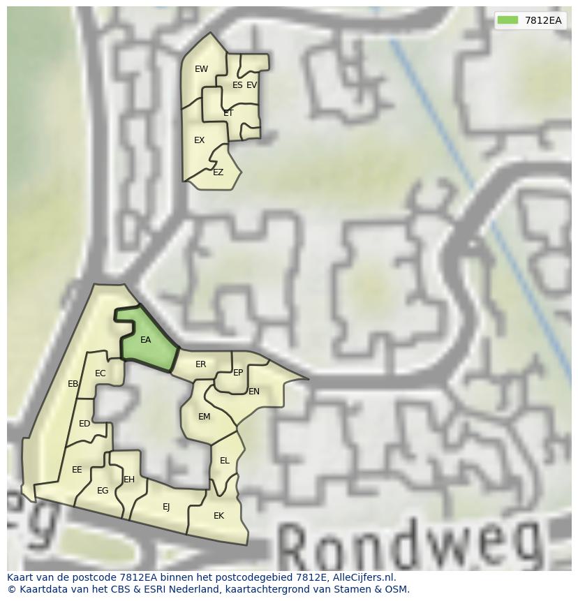 Afbeelding van het postcodegebied 7812 EA op de kaart.