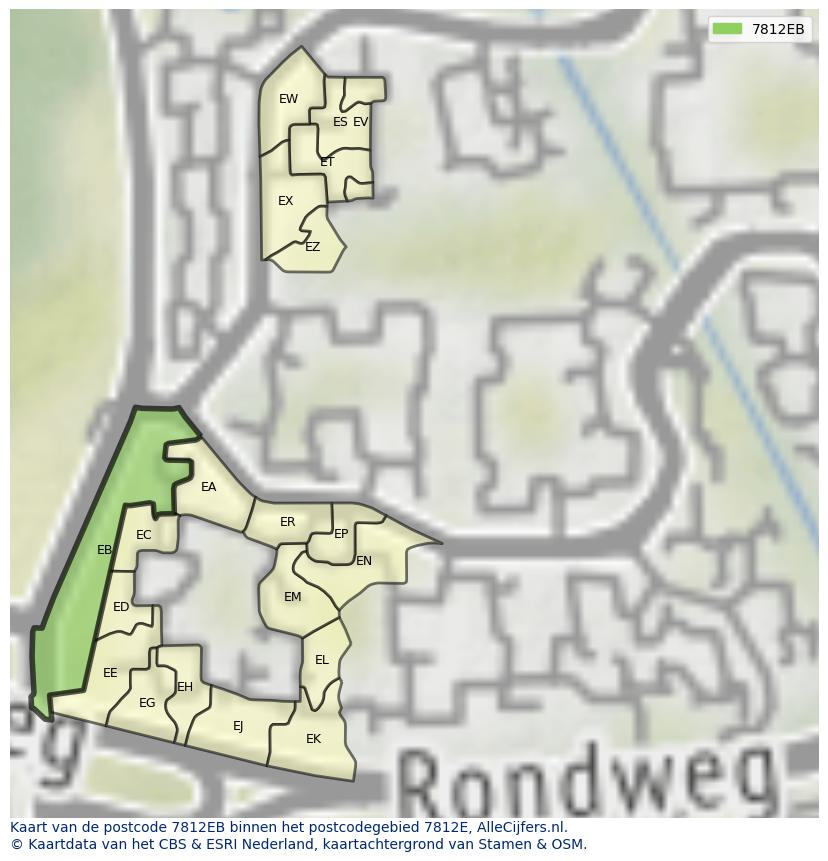 Afbeelding van het postcodegebied 7812 EB op de kaart.