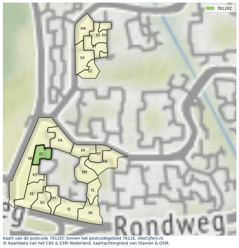 Afbeelding van het postcodegebied 7812 EC op de kaart.