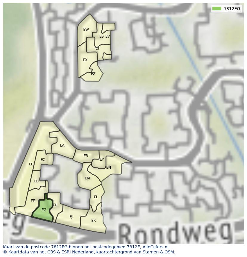 Afbeelding van het postcodegebied 7812 EG op de kaart.