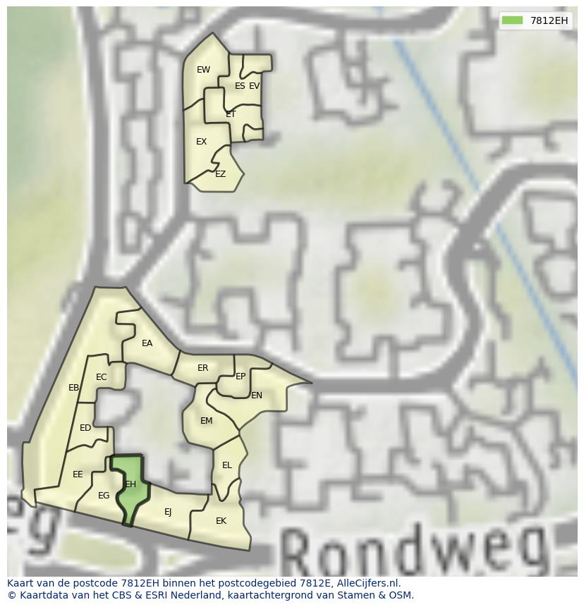 Afbeelding van het postcodegebied 7812 EH op de kaart.