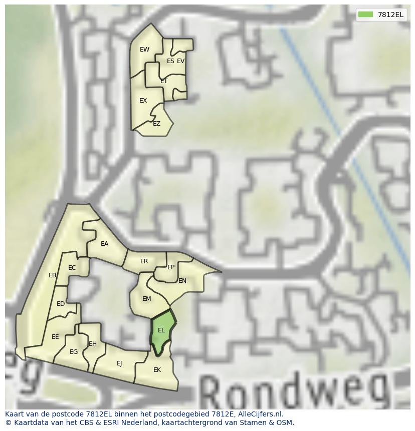 Afbeelding van het postcodegebied 7812 EL op de kaart.