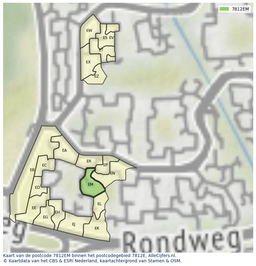 Afbeelding van het postcodegebied 7812 EM op de kaart.