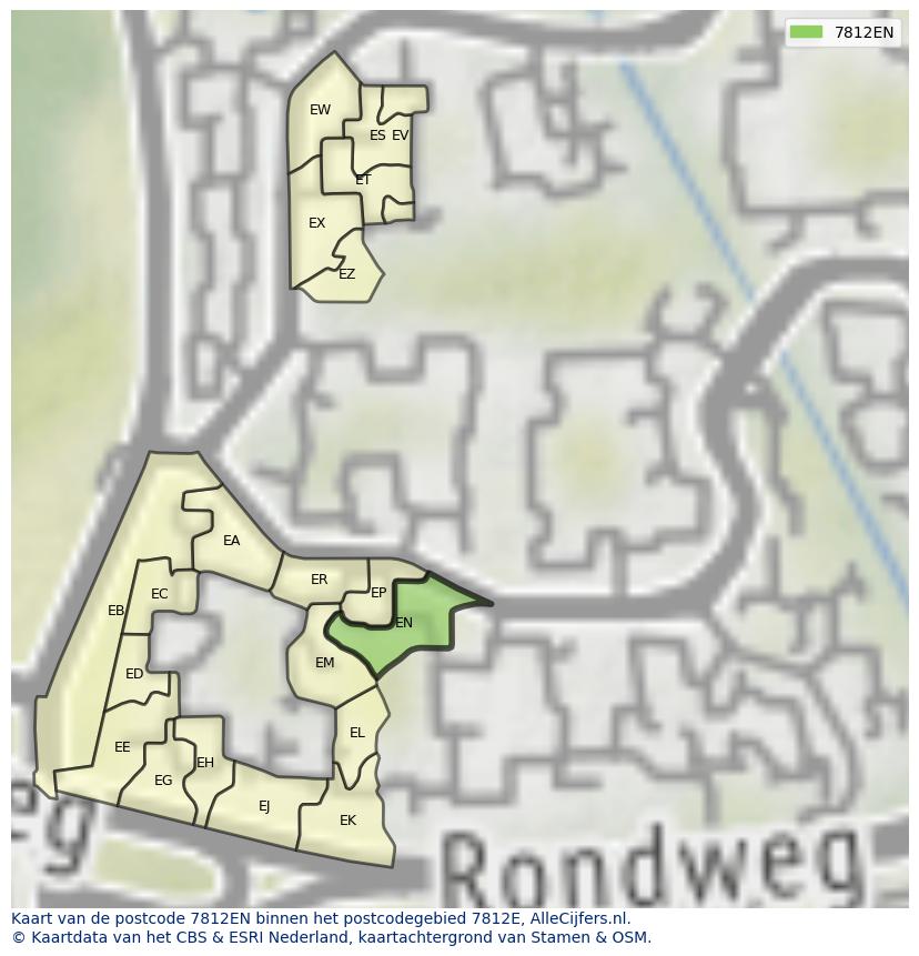 Afbeelding van het postcodegebied 7812 EN op de kaart.
