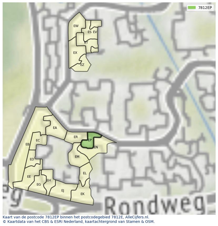 Afbeelding van het postcodegebied 7812 EP op de kaart.