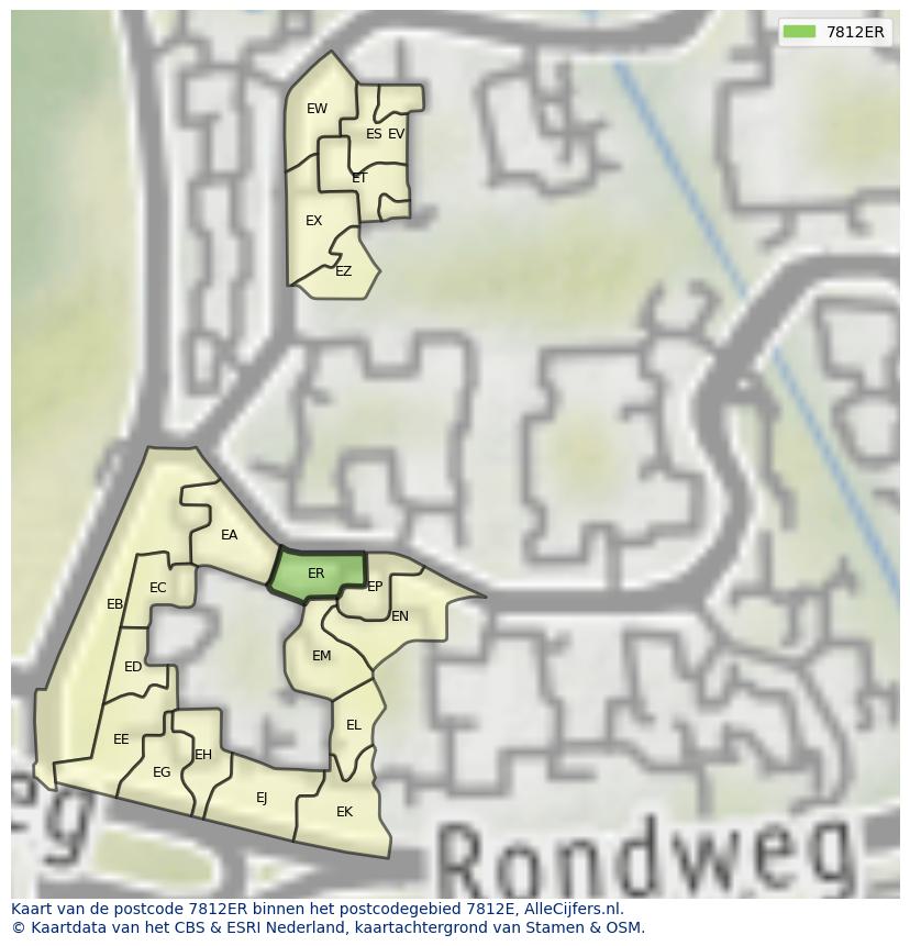 Afbeelding van het postcodegebied 7812 ER op de kaart.