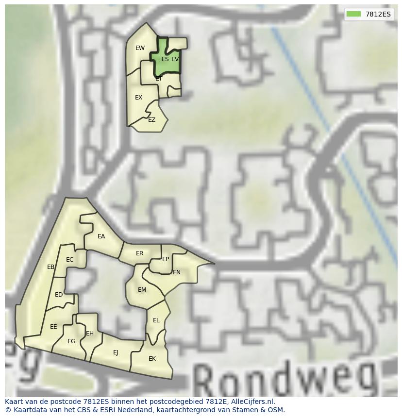 Afbeelding van het postcodegebied 7812 ES op de kaart.