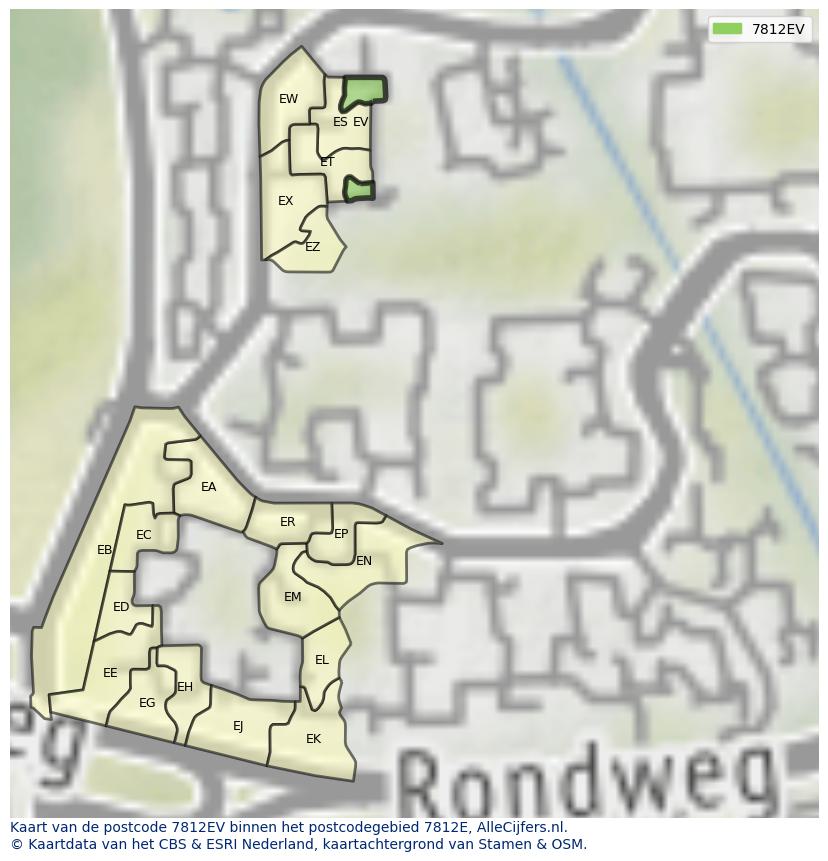Afbeelding van het postcodegebied 7812 EV op de kaart.