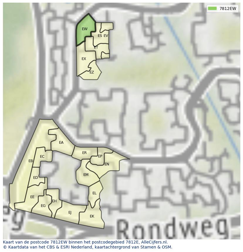 Afbeelding van het postcodegebied 7812 EW op de kaart.