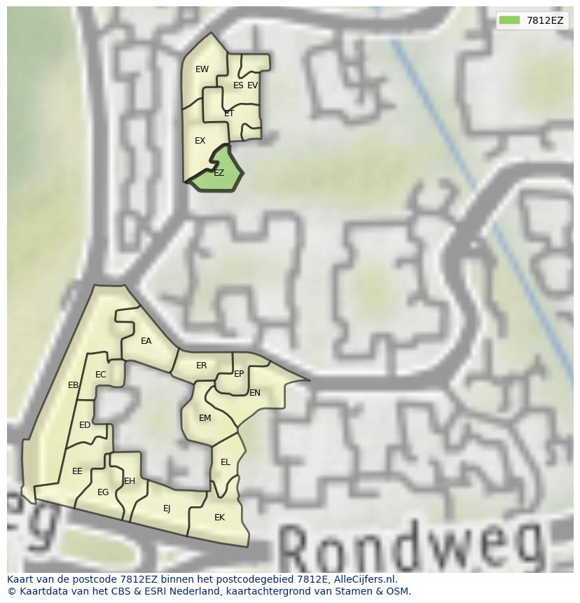 Afbeelding van het postcodegebied 7812 EZ op de kaart.