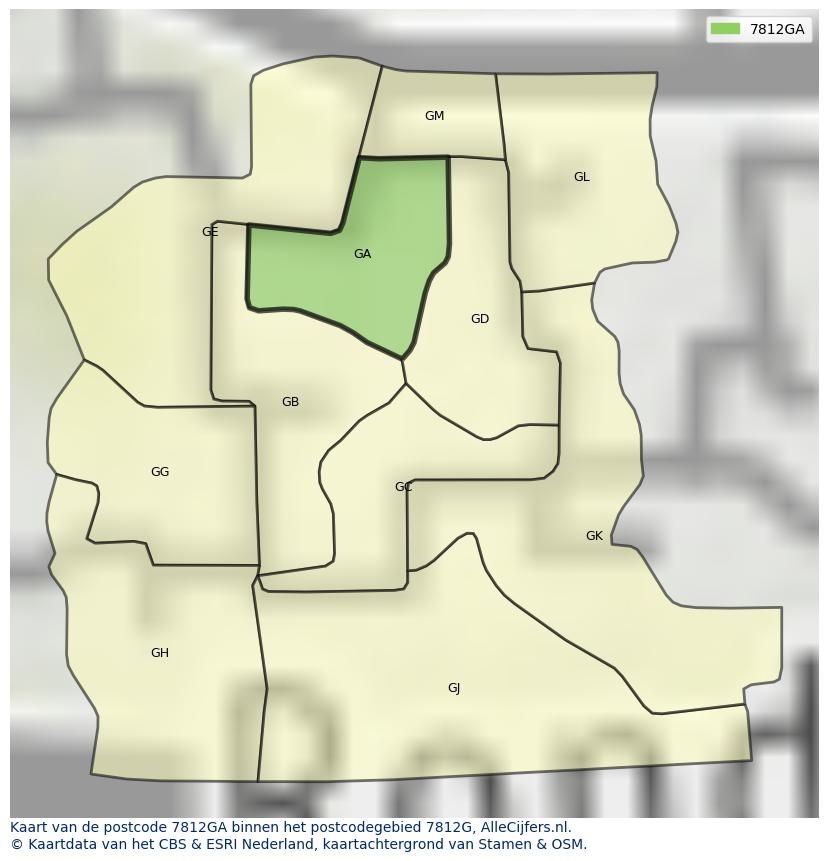 Afbeelding van het postcodegebied 7812 GA op de kaart.
