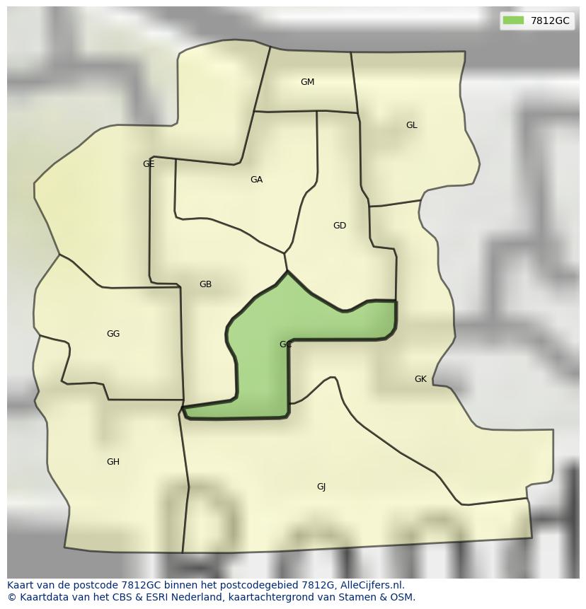 Afbeelding van het postcodegebied 7812 GC op de kaart.