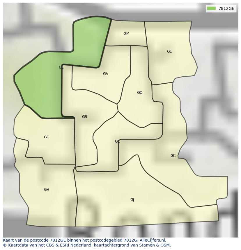 Afbeelding van het postcodegebied 7812 GE op de kaart.