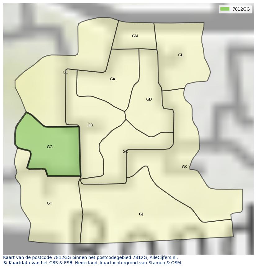 Afbeelding van het postcodegebied 7812 GG op de kaart.