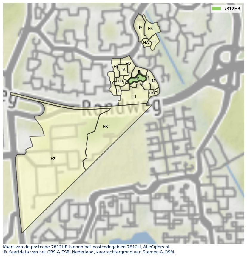 Afbeelding van het postcodegebied 7812 HR op de kaart.