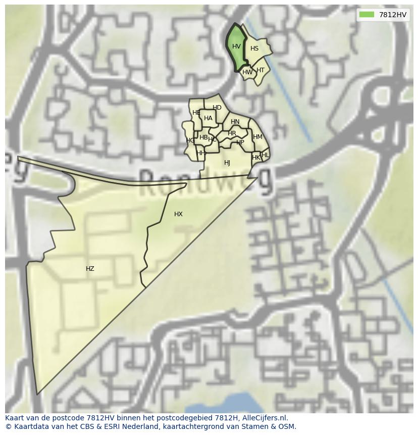 Afbeelding van het postcodegebied 7812 HV op de kaart.