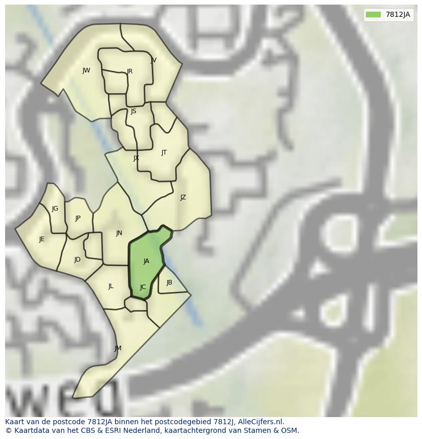 Afbeelding van het postcodegebied 7812 JA op de kaart.
