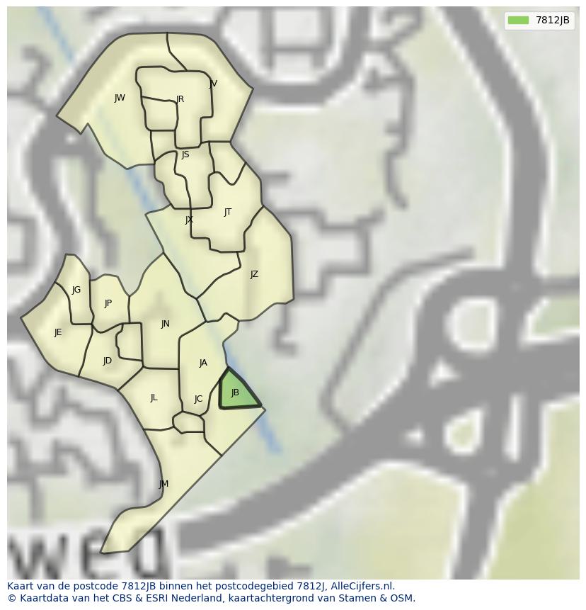 Afbeelding van het postcodegebied 7812 JB op de kaart.