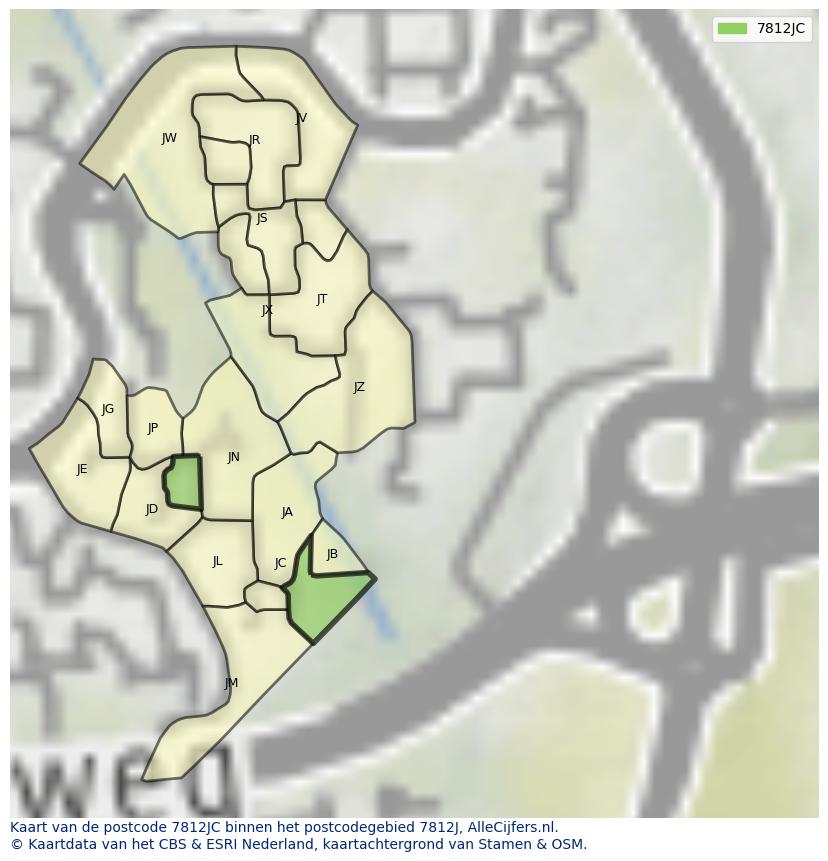 Afbeelding van het postcodegebied 7812 JC op de kaart.