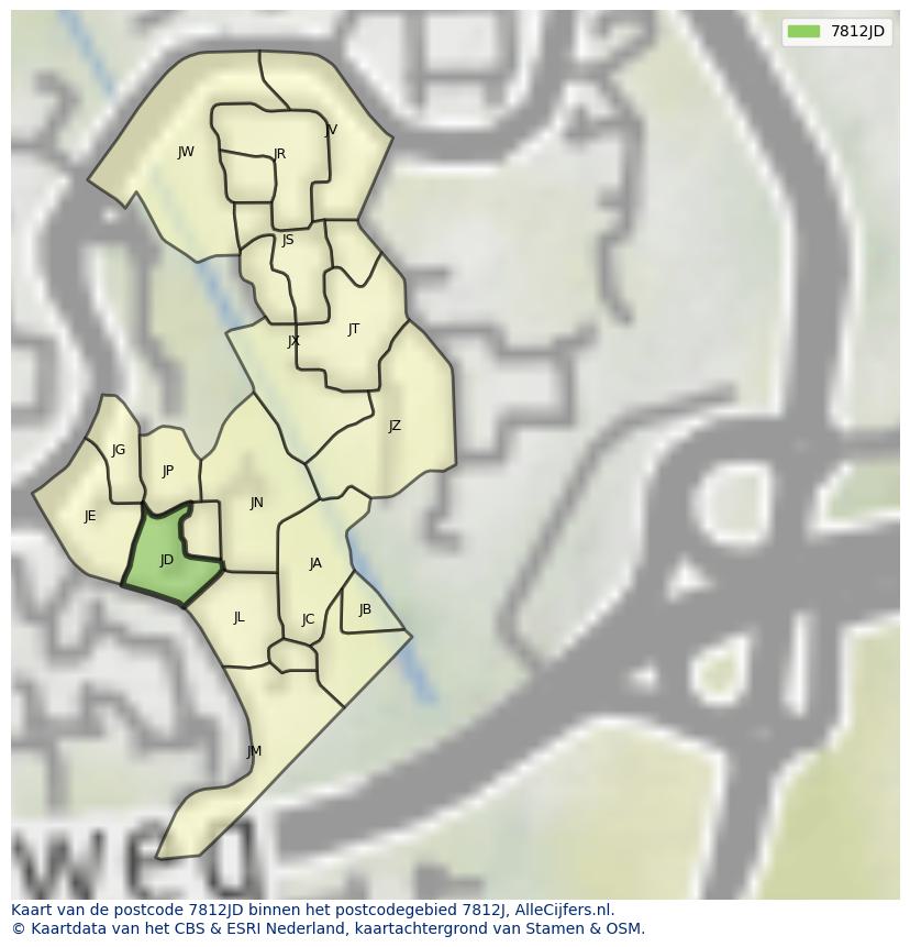 Afbeelding van het postcodegebied 7812 JD op de kaart.
