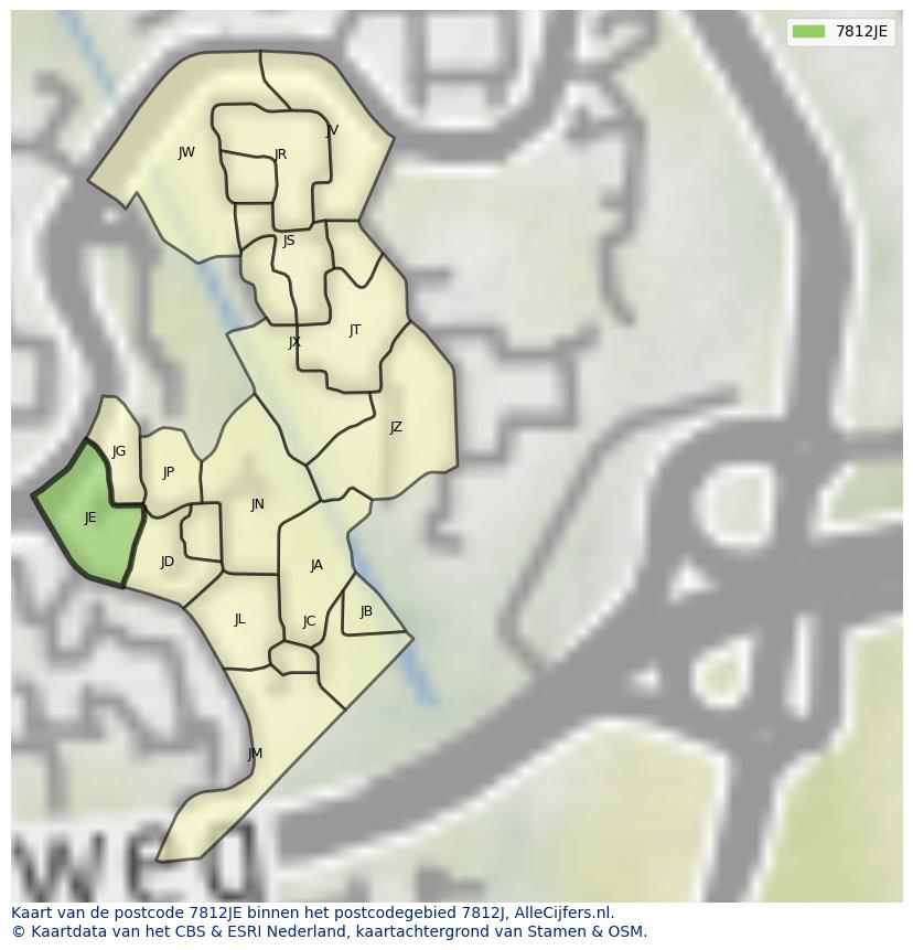 Afbeelding van het postcodegebied 7812 JE op de kaart.